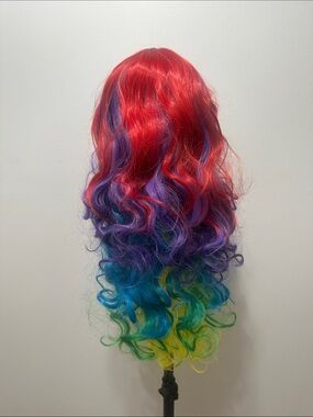 Vibrant Rainbow Long Wavy Wig - Red, Purple, Blue, Green, Yellow